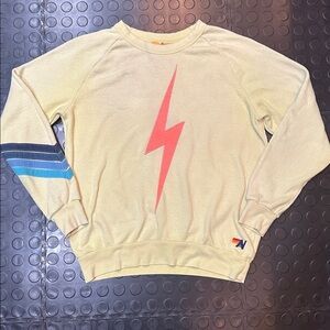 Aviator Nation Cream Sweatshirt M with Pink Lightning Bolt